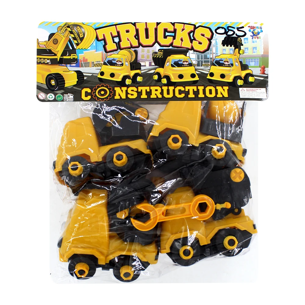 Paquete con 4 camiones de construcción color amarillo con negro y calcomanías, variedad de modelos / 055