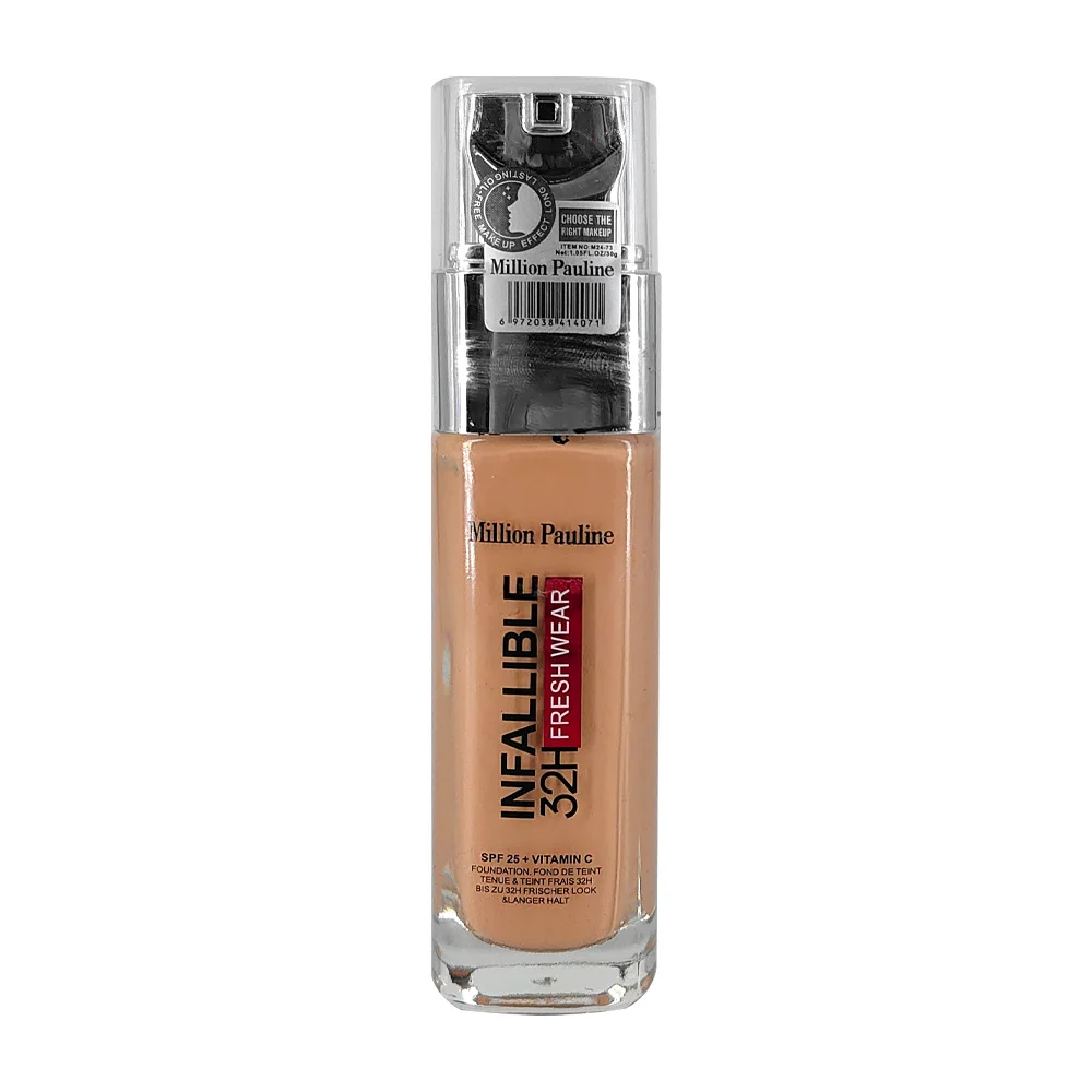 1pza Base million pauline de maquillaje líquida matte con spf 25 y vitamina c, 30g, variedad de tonos / infallible / m24-73