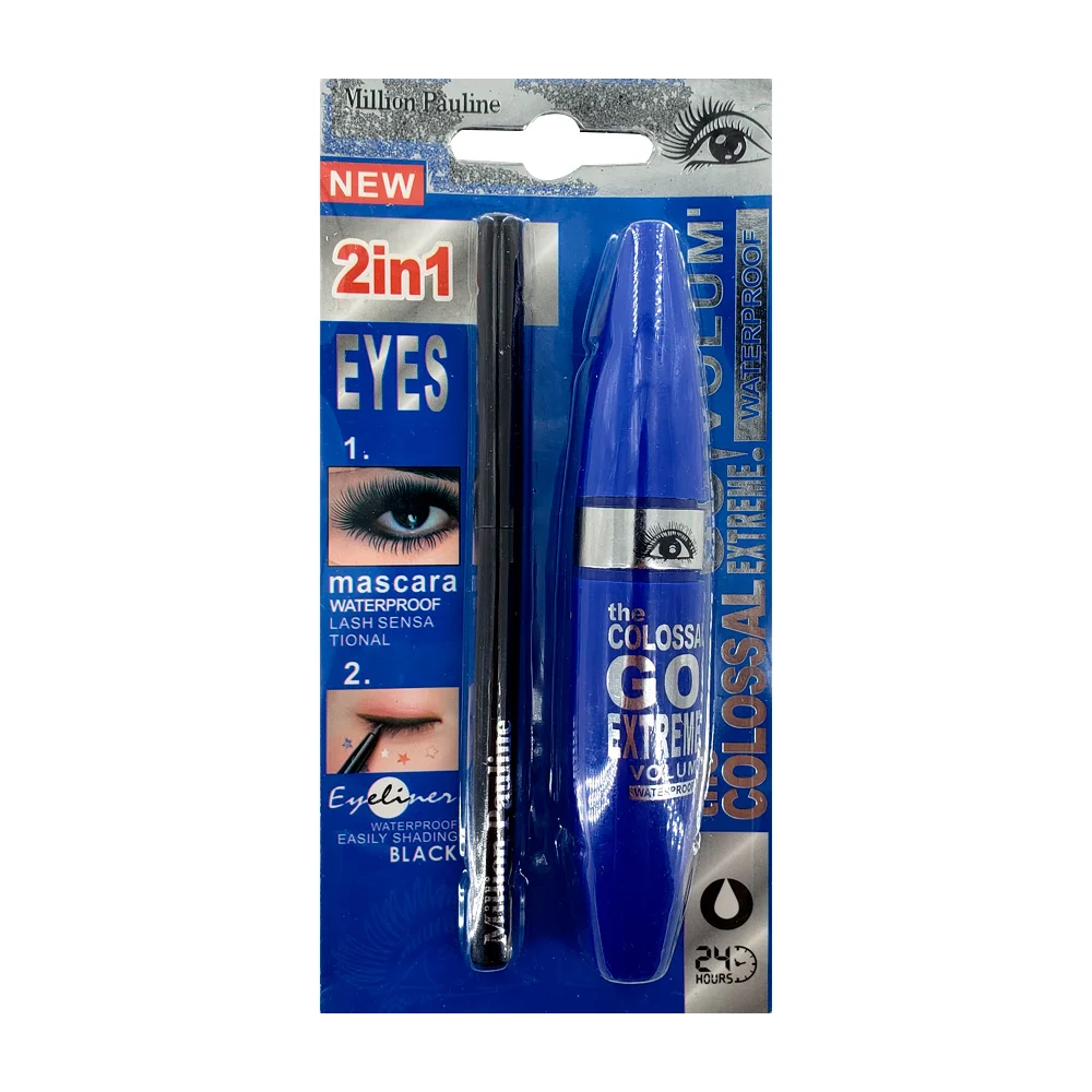 Kit 2 en 1 con rímel mascara para pestañas y delineador para ojos, en color negro / million pauline / re-9 / re-6 / jmg-4109 / jmg-4111