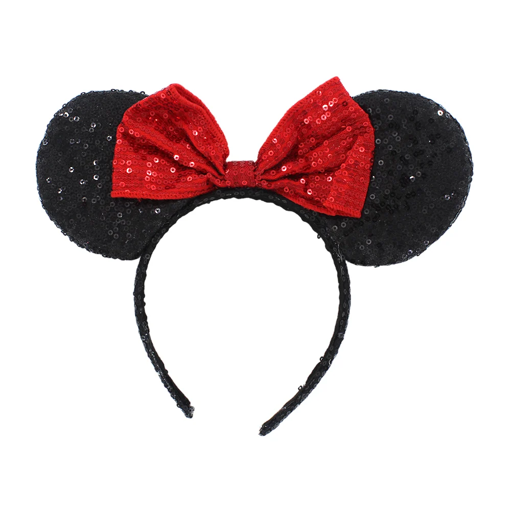 1pza Diadema de minnie mouse con orejas y moño de lentejuelas pequeñas, variedad de colores