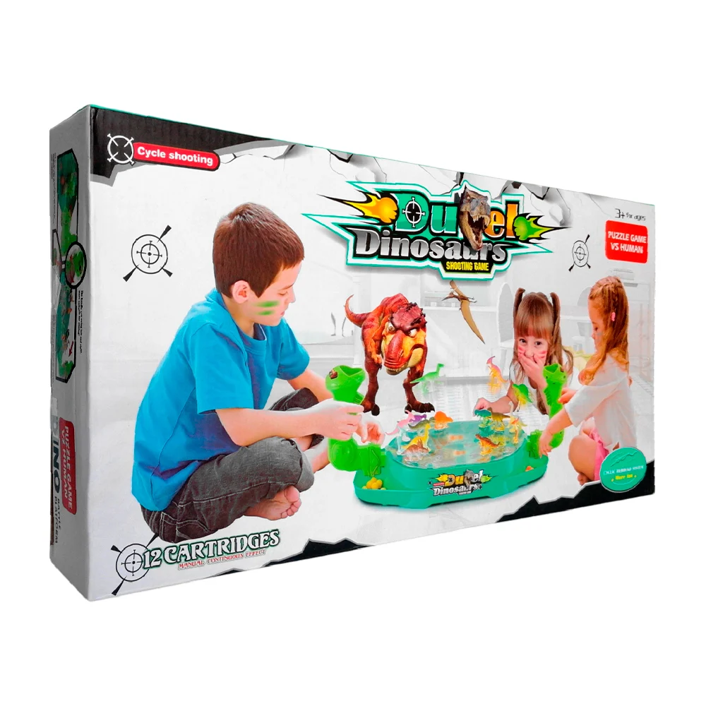 Juego de mesa tablero con pistolas lanza dinosaurios, variedad de accesorios / duelo dinosaurs