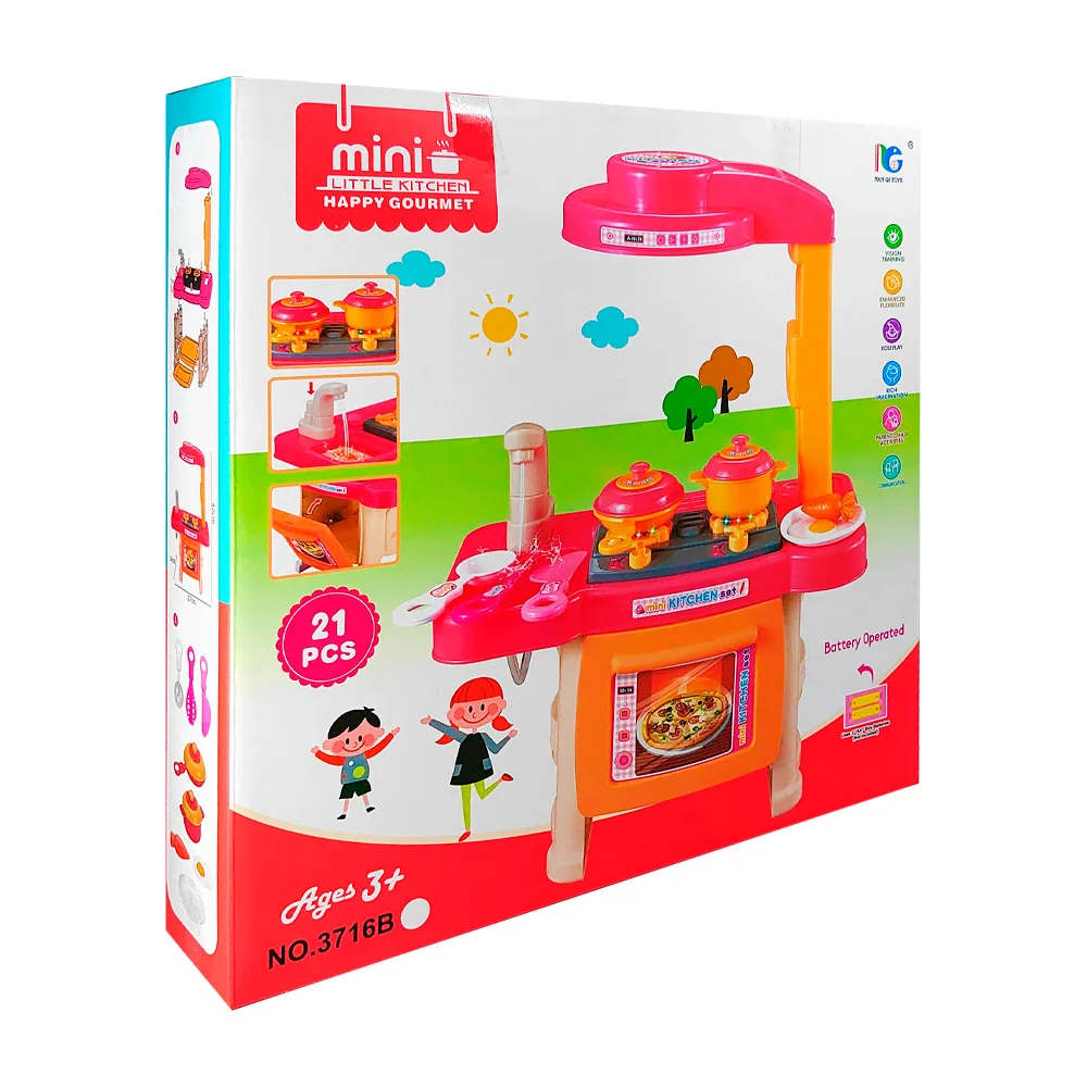 Mini cocina infantil montable de juguete con 35 accesorios, parrilla y lavadero / mini little kitchen