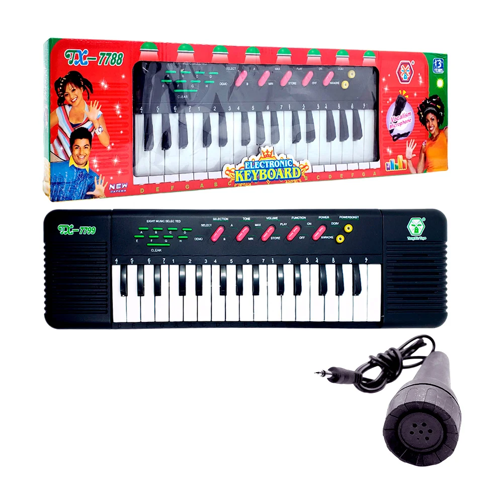Piano eletrónico tipo teclado con 32 teclas y sonido + mini micrófono alámbrico / keyboard / tx-7799