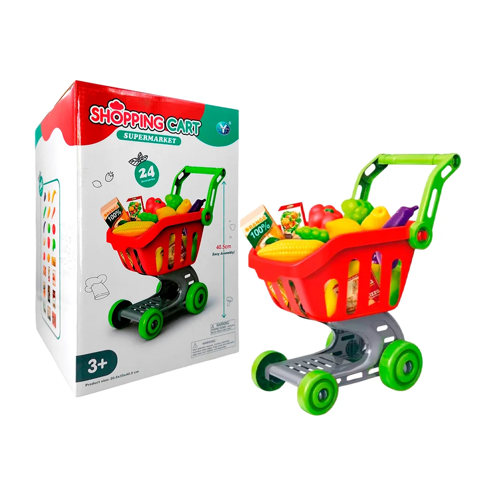 Carrito de compras con 24 accesorios, frutas, verduras de juguete, 40.5cm / shopping cart / ydf5509-1