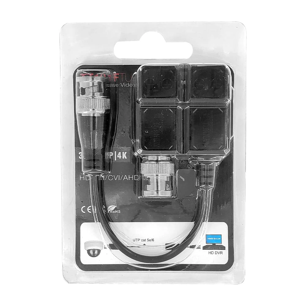 Kit de transceptores pasivos con terminal push superior, resolución 4k y cable flexible coaxial para señales de video cctv hd / epcom titanium / tt101fturbo