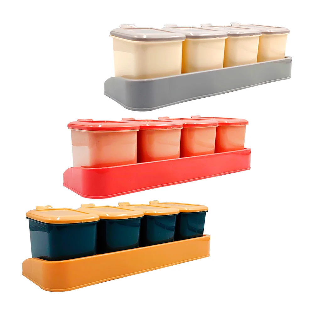 Set de 4 especieros de plástico pequeños bicolor, con agarradera y base, variedad de colores / lf-twh8988
