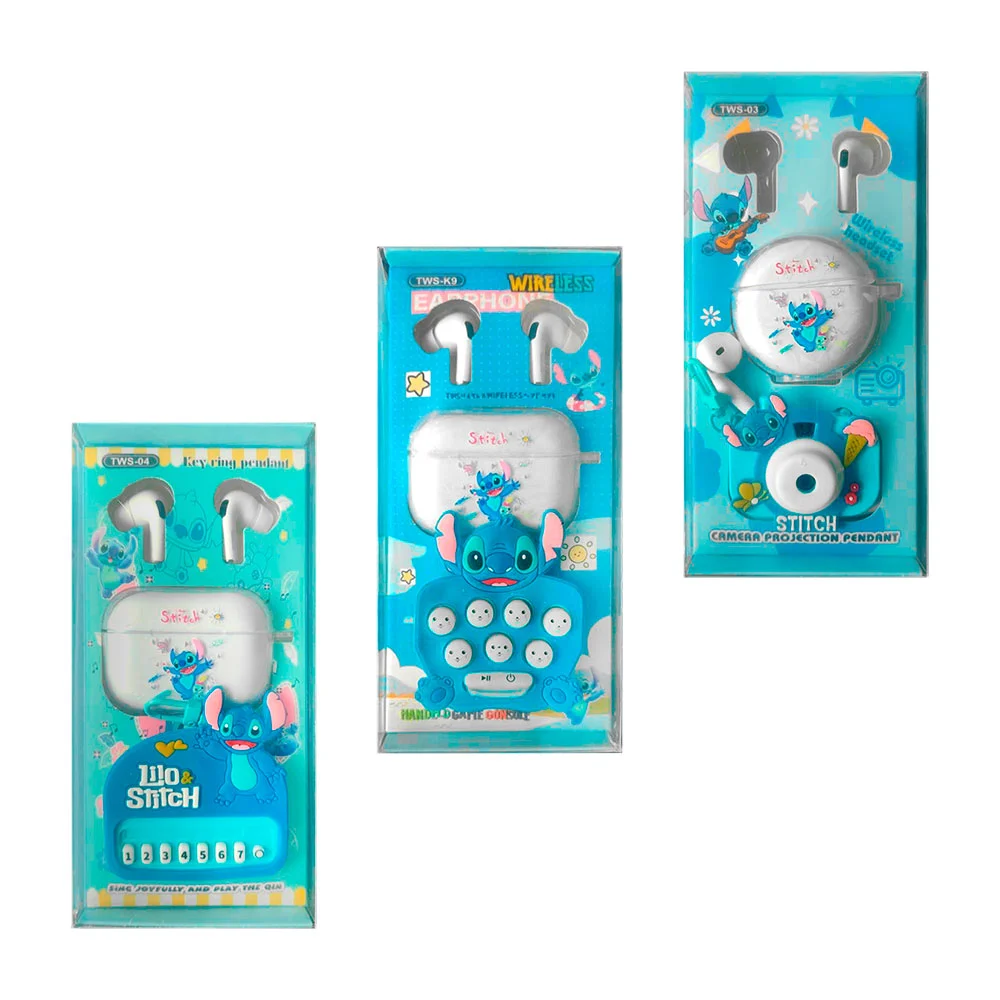 Audífonos inalambricos con estuche y funda decorativa transparente + mini proyector o consola, variedad de modelos / tws-03 / tws-04 / tws-k9