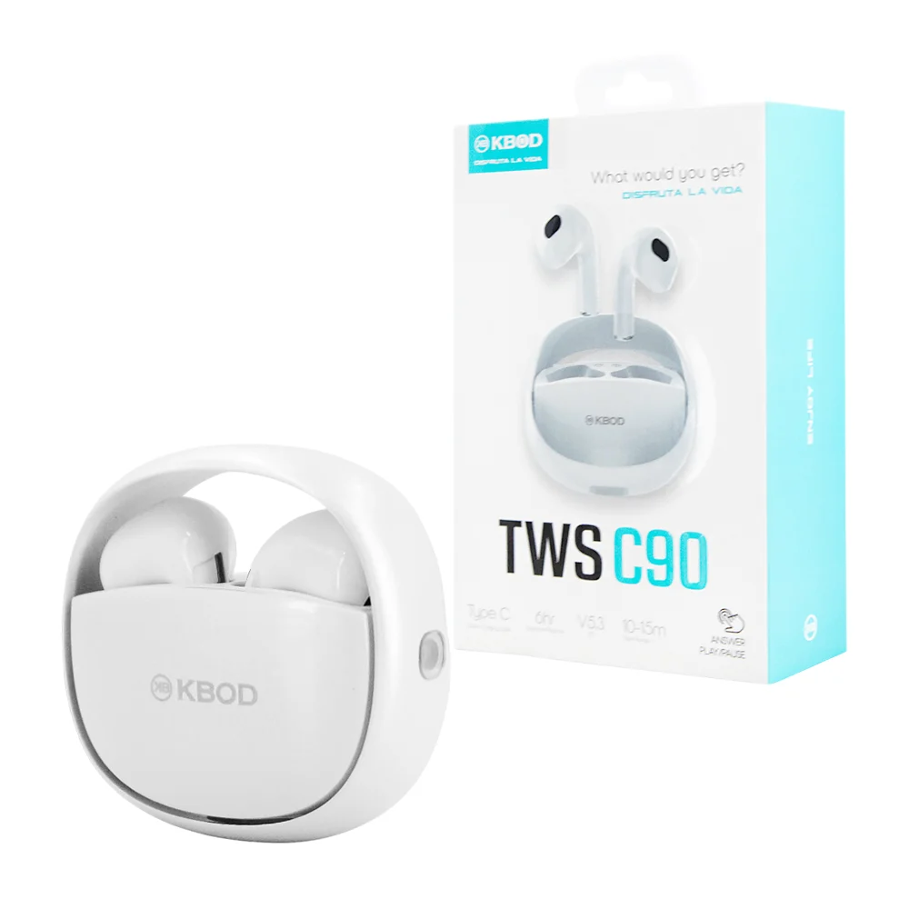 1pza Audífonos inalámbricos tipo earphones, con diseño ergonómico y estuche de carga rotativo / kbod / disfruta la vida / tws c90
