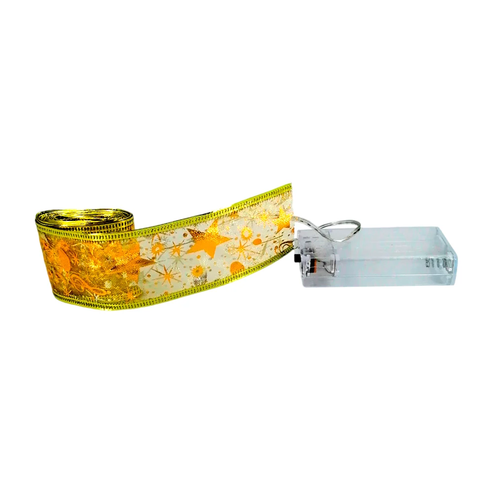 Listón navideño decorativo de 2m con doble capa en color dorado + luz led rgb y puerto para 2 baterías aa / tyn-502c