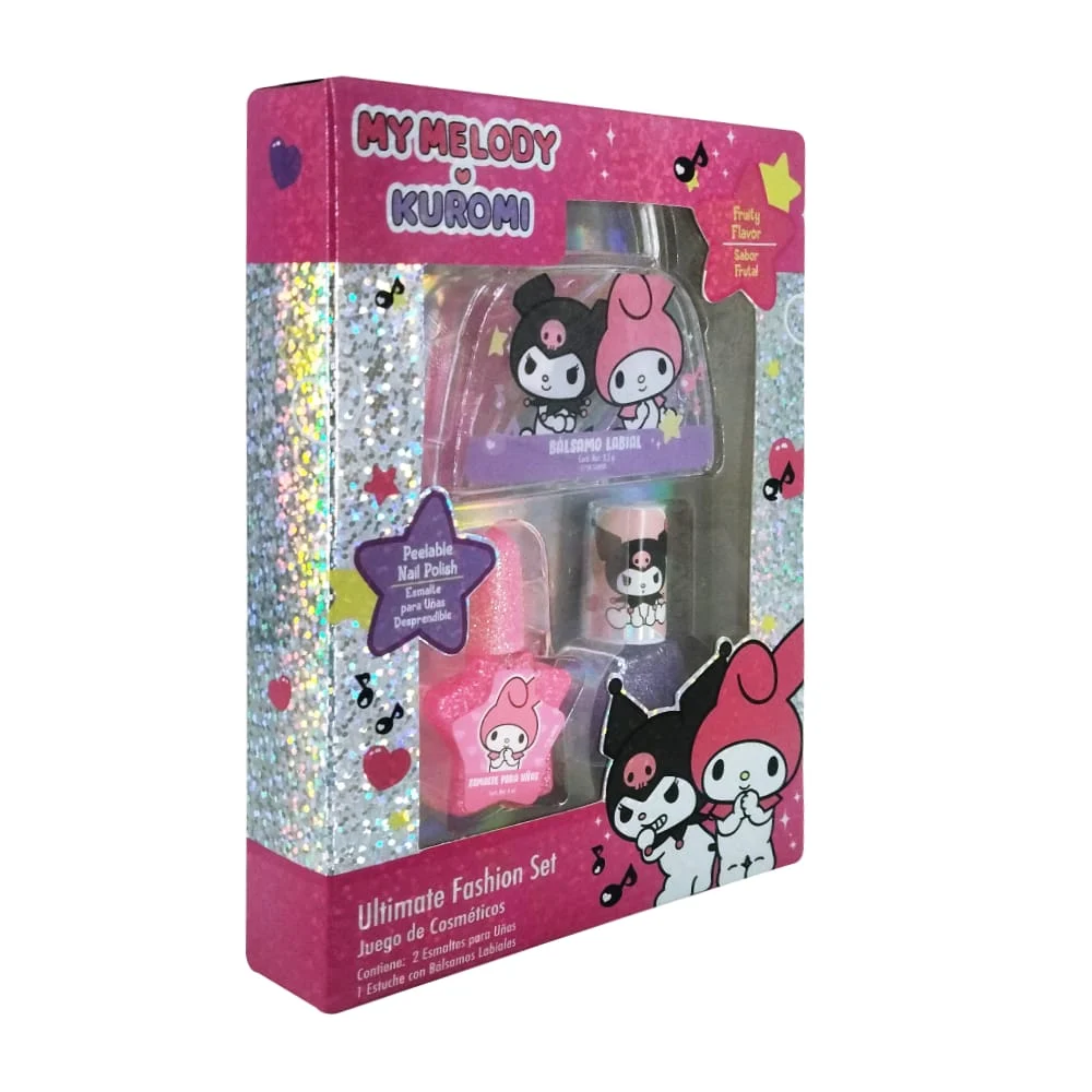 Mini set de belleza my melody y kuromi con 2 esmaltes para uñas y bálsamo labial / ufs13my