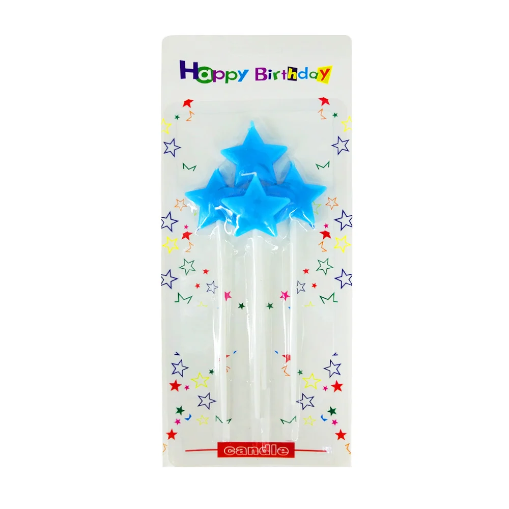 Paquete de 4 velas para pastel en forma de estrella o corazón , variedad de colores / bt-v1390