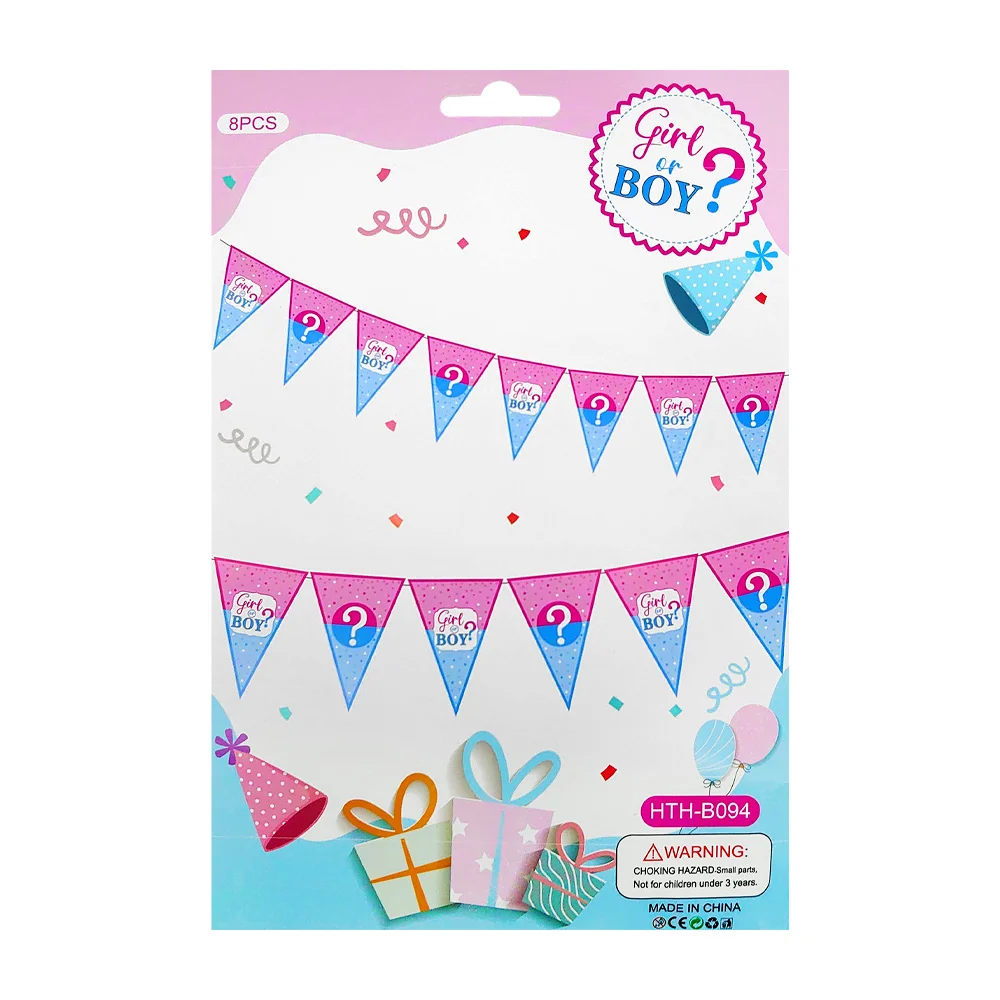 Letrero banderín colgante en forma triangular con temática de revelación de género, 8pcs / girl o boy / hth-b094