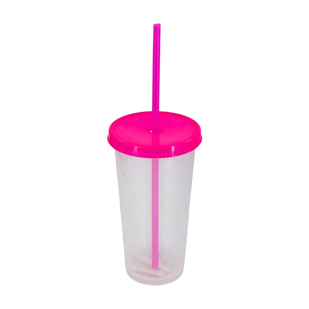 Vaso transparente con tapadera y popote de plástico, variedad de colores