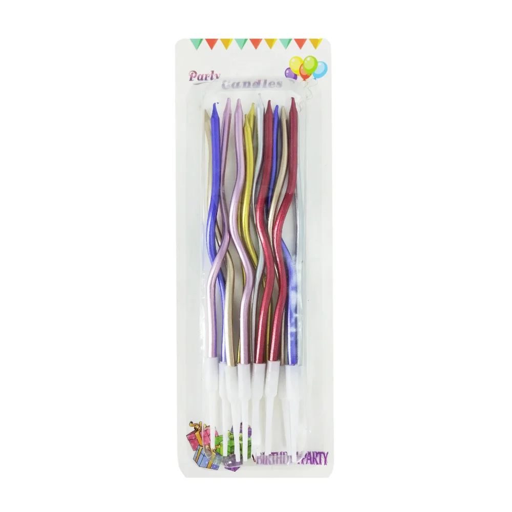 Paquete 12 velas alargadas torcidas party candles en colores metálicos, variedad de colores / bt-v1328