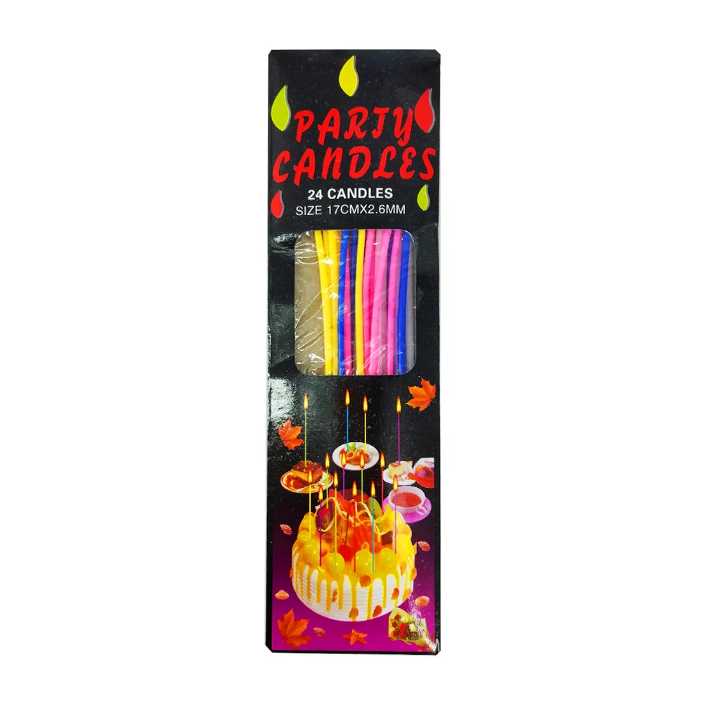 Paquete 24 velas de cera 17cm x 2.6mm party candles, variedad de colores / bt-v1381