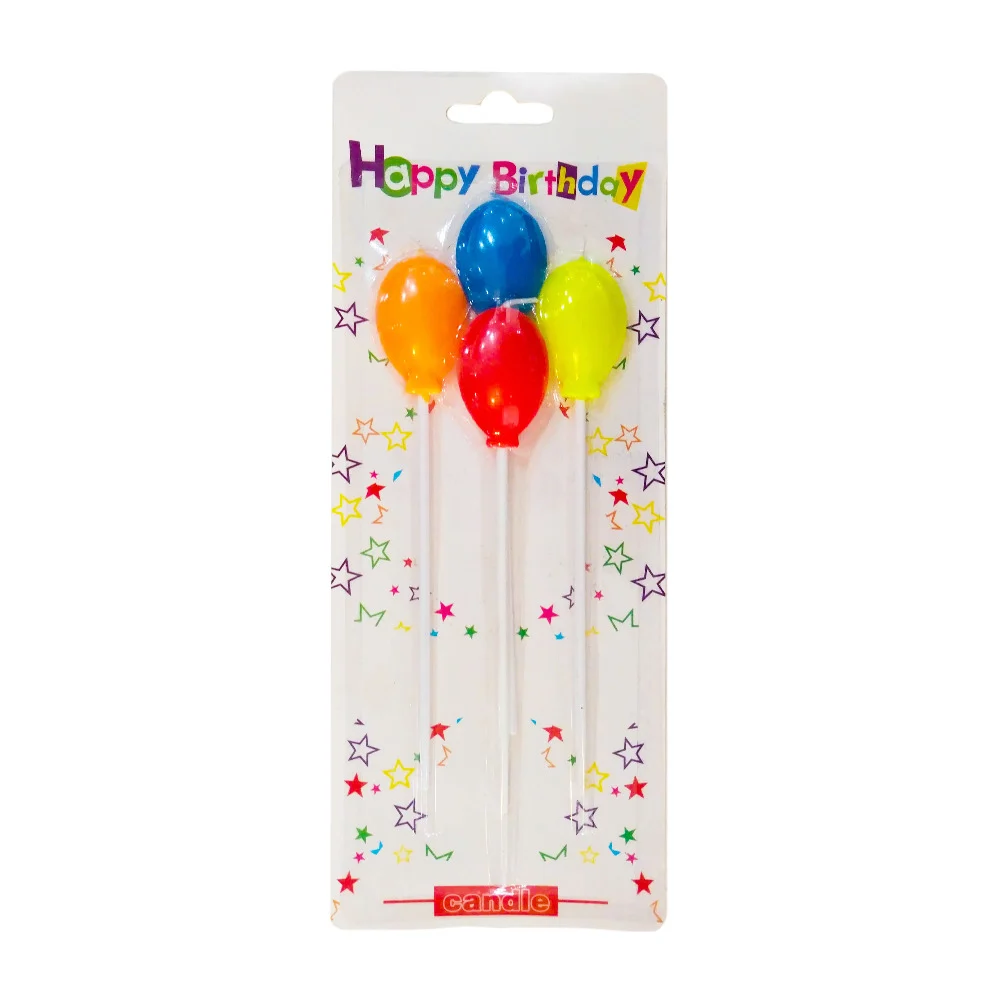 Paquete 4 velas largas happy birthday candle con diseño de globos, variedad de colores / bt-v1389 / 311014