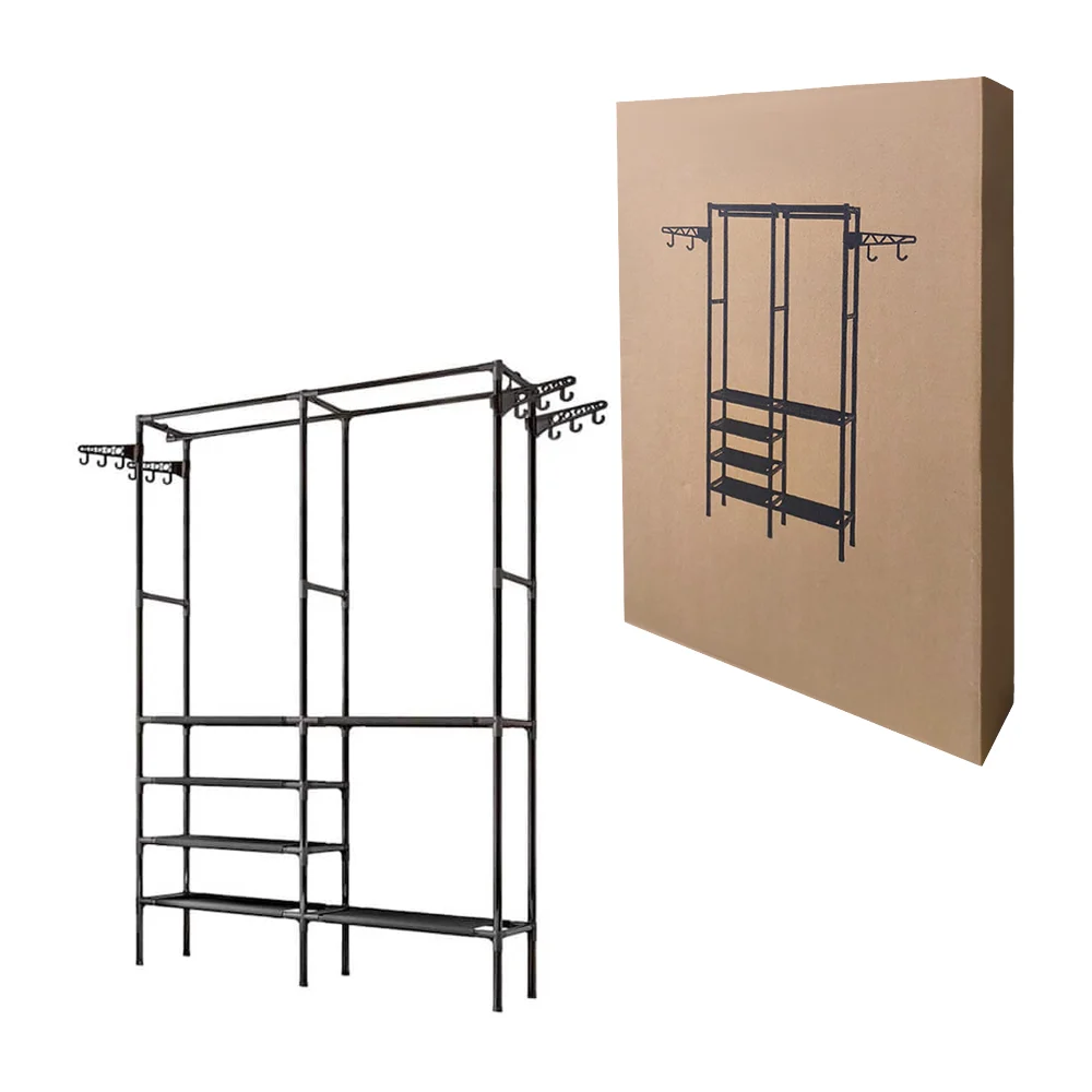 Organizador de ropa / zapatos metálico, montable, con 4 niveles, 5 compartimientos multiusos y ganchos laterales, variedad de colores / v2-nf-02