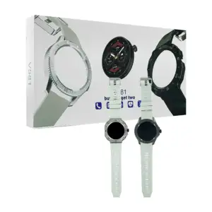 Smart watch redondo con correa de silicona y 2 case protectores metál…