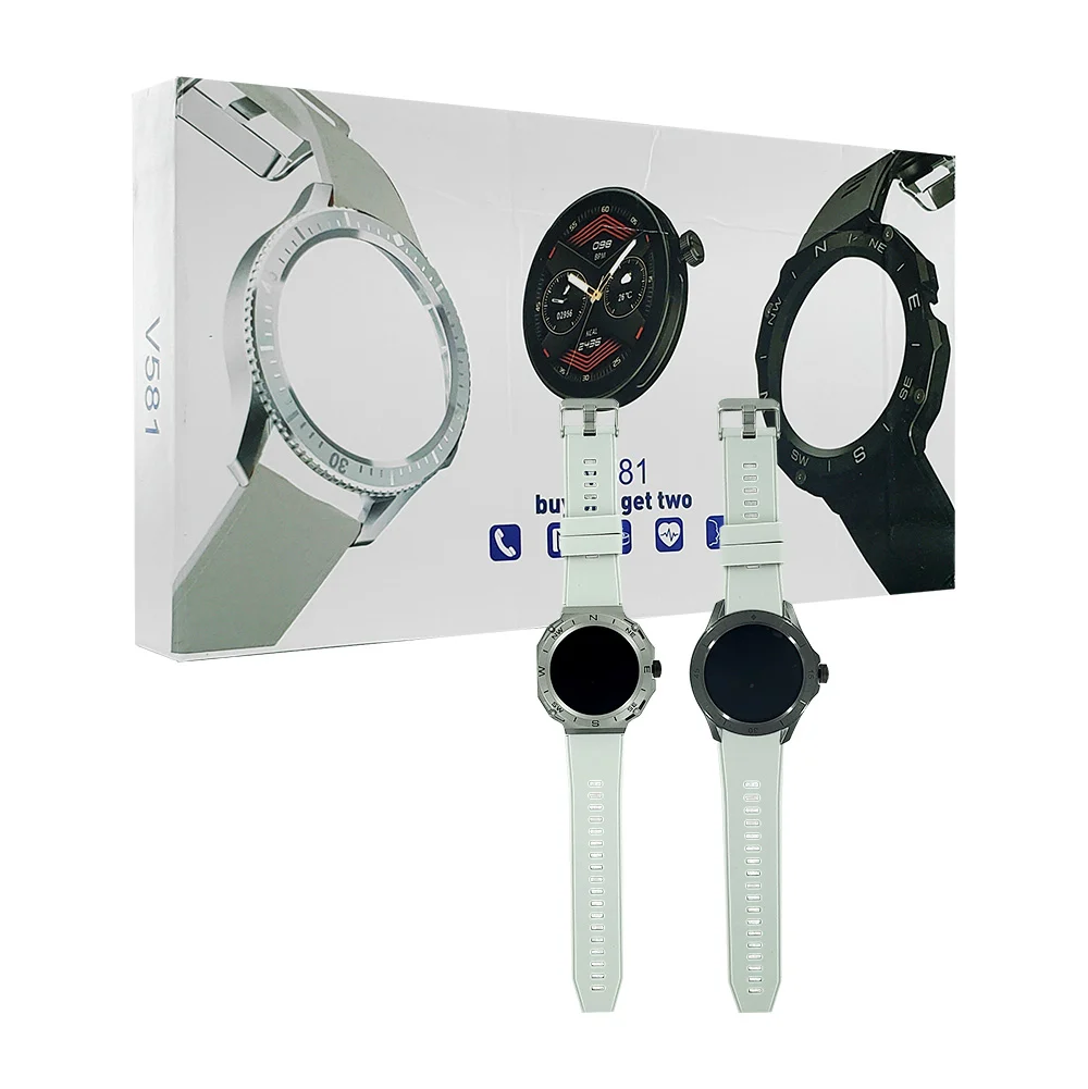 Smart watch redondo con correa de silicona y 2 case protectores metálicos, variedad de colores / v581