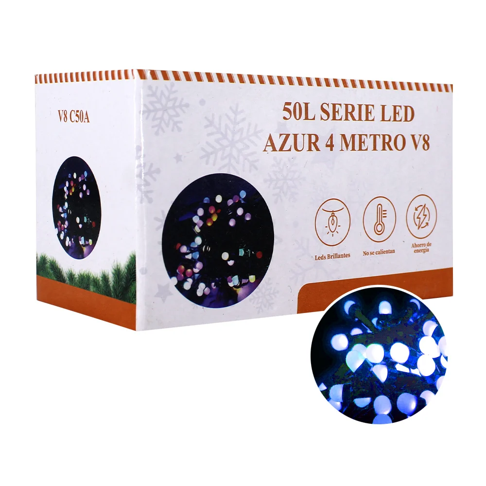 Serie de cable verde, 4 metros con 50 luces led en color azul / v8-c504