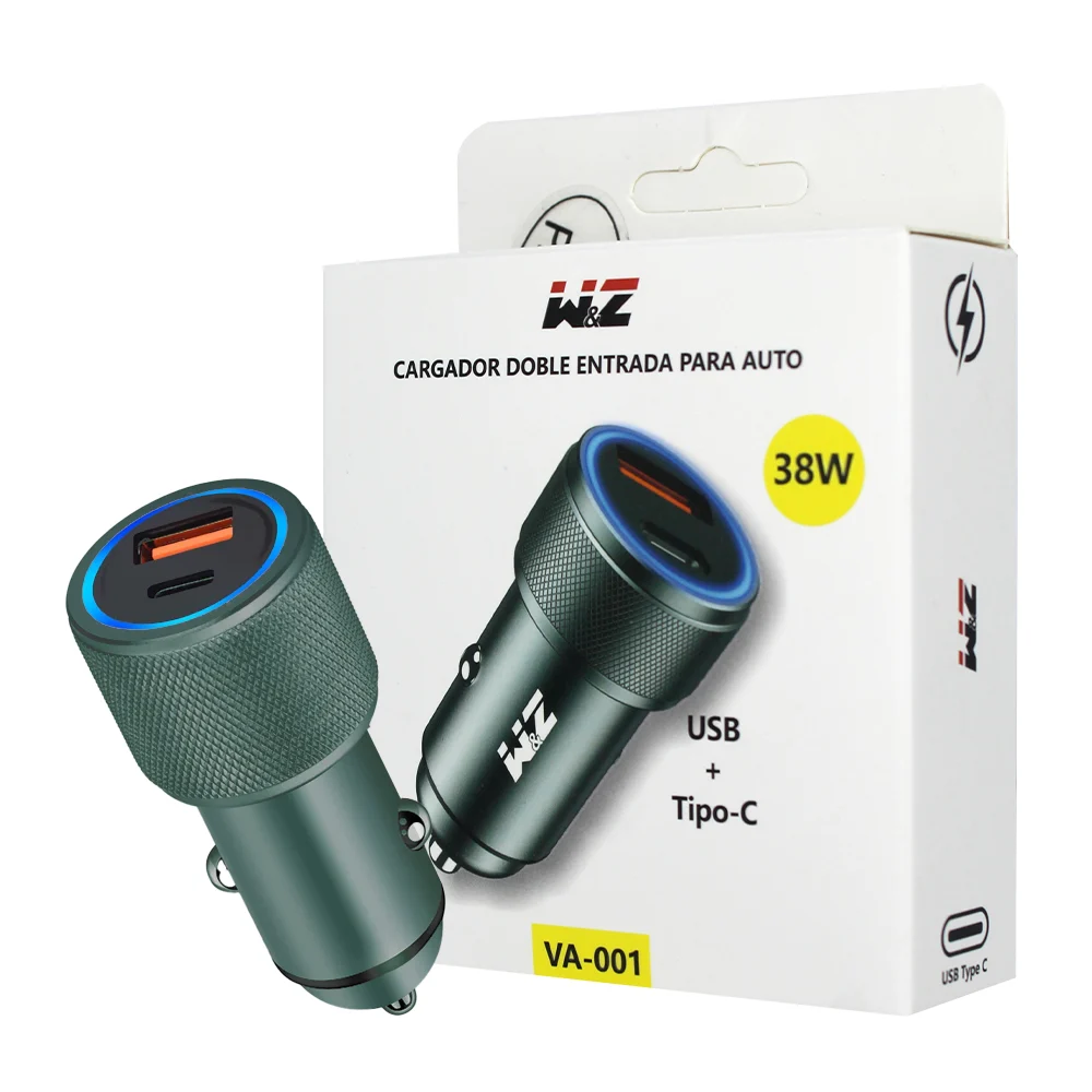 Cargador / plug con 1 puerto usb y 1 entrada tipo-c + cable usb-tipo-c, 38w / va001