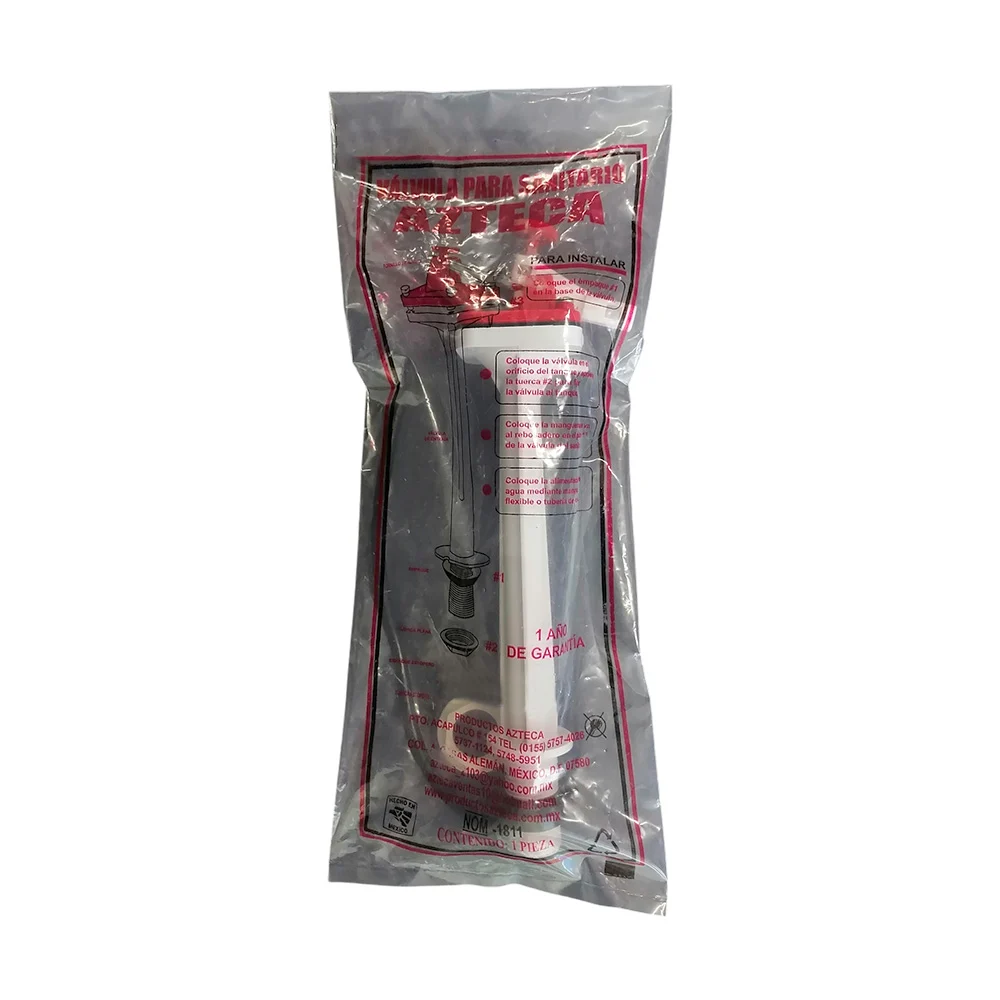 Válvula para sanitario azteca de fácil instalación con tornillo de ajuste, válvula de entrada, empaque, tuerca plana, empaque estopero y tuerca estopero para tanque bajo / productos azteca