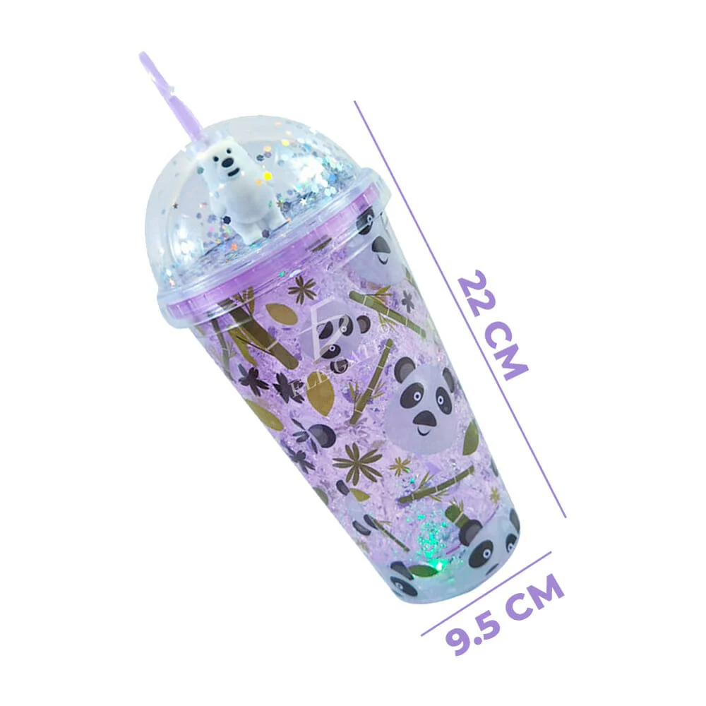 Vaso transparente ele-gate con popote, diseño y decoración de oso panda, variedad de diseños / vas.24.18