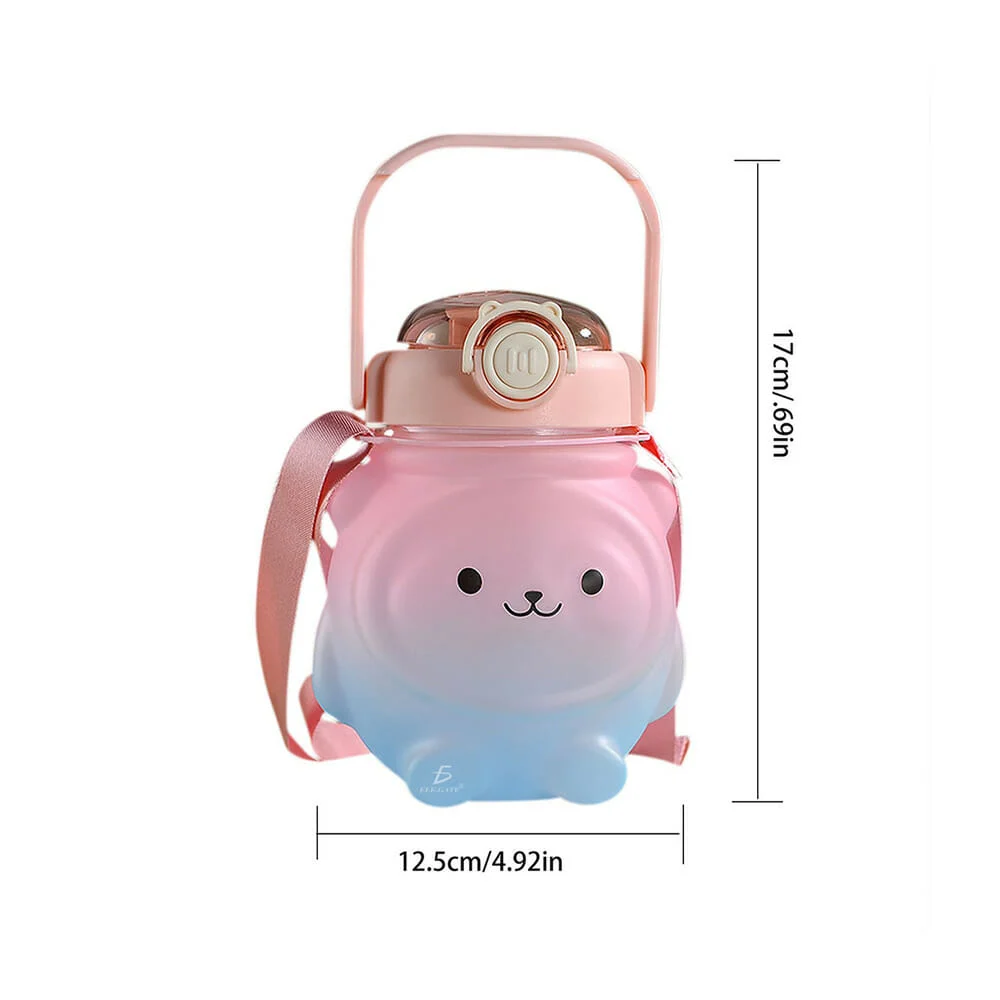 Botella cantimplora con diseño de oso kawaii, asa tipo soporte para teléfono celular y correa, variedad de colores