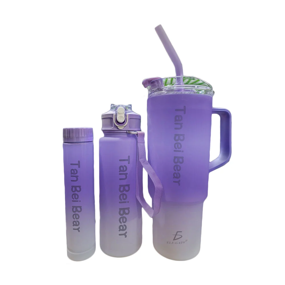 Juego de 3 botellas bicolor con tapaderas y leyenda tan bei bear, variedad de colores