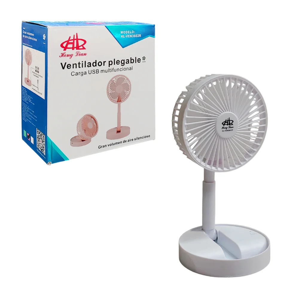 Ventilador redondo plegable portátil ajustable con 5 aspas y base, variedad de colores / ven3602