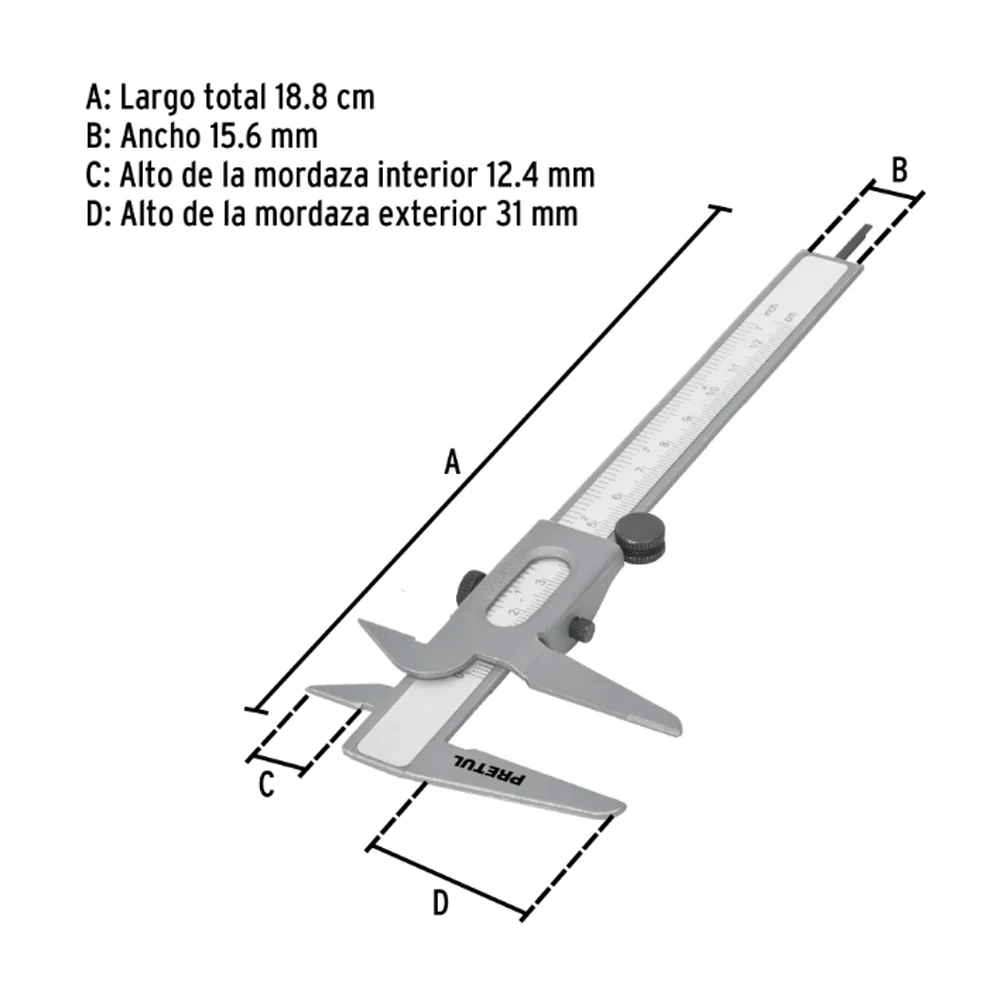 Calibrador vernier pretul de 5 pulgadas con máxima apertura / 21454
