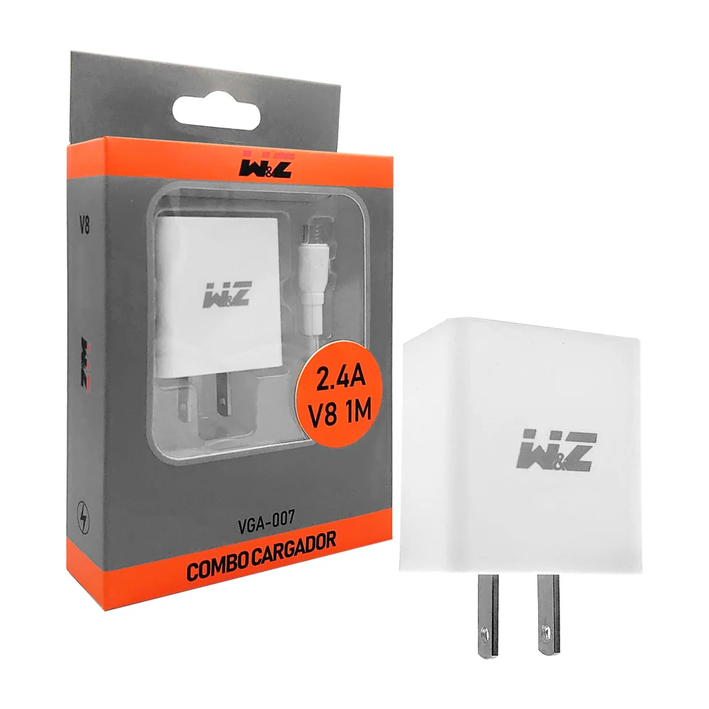 Combo cargador nebro con cable tipo v8 de 1 metro para cargar, 2.4a / vga007