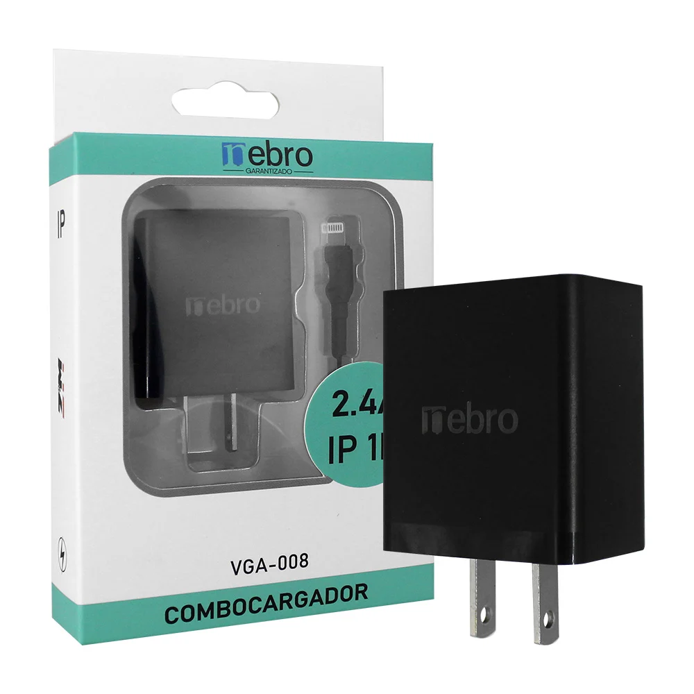 Combo cargador nebro con cable tipo lightning de 1 metro para cargar, 2.4a / vga008