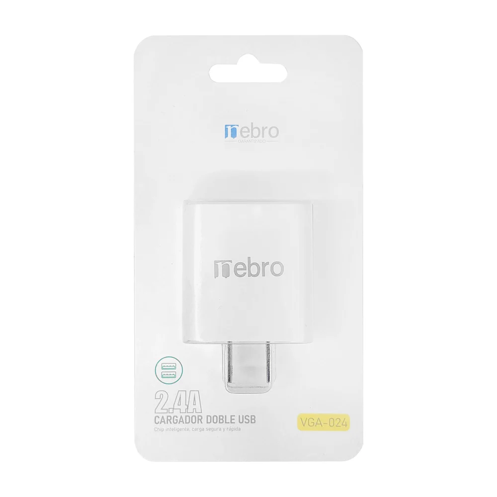 Cubo cargador blanco con 2 entradas usb de 2.4a / 360019