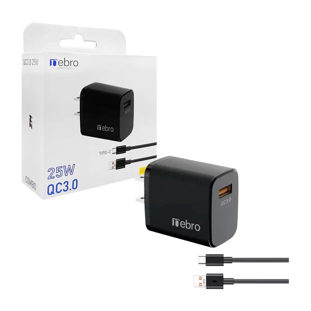 Combo cargador con cubo qc3.0 y cable con entrada tipo c, 25 watts / 5047139