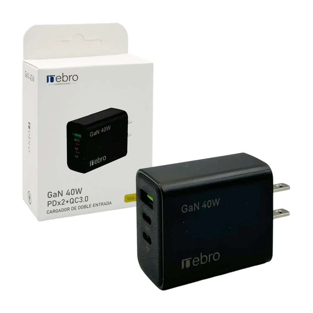 Cubo cargador con 2 puertos usb-c y usb de 40 watts / 360033