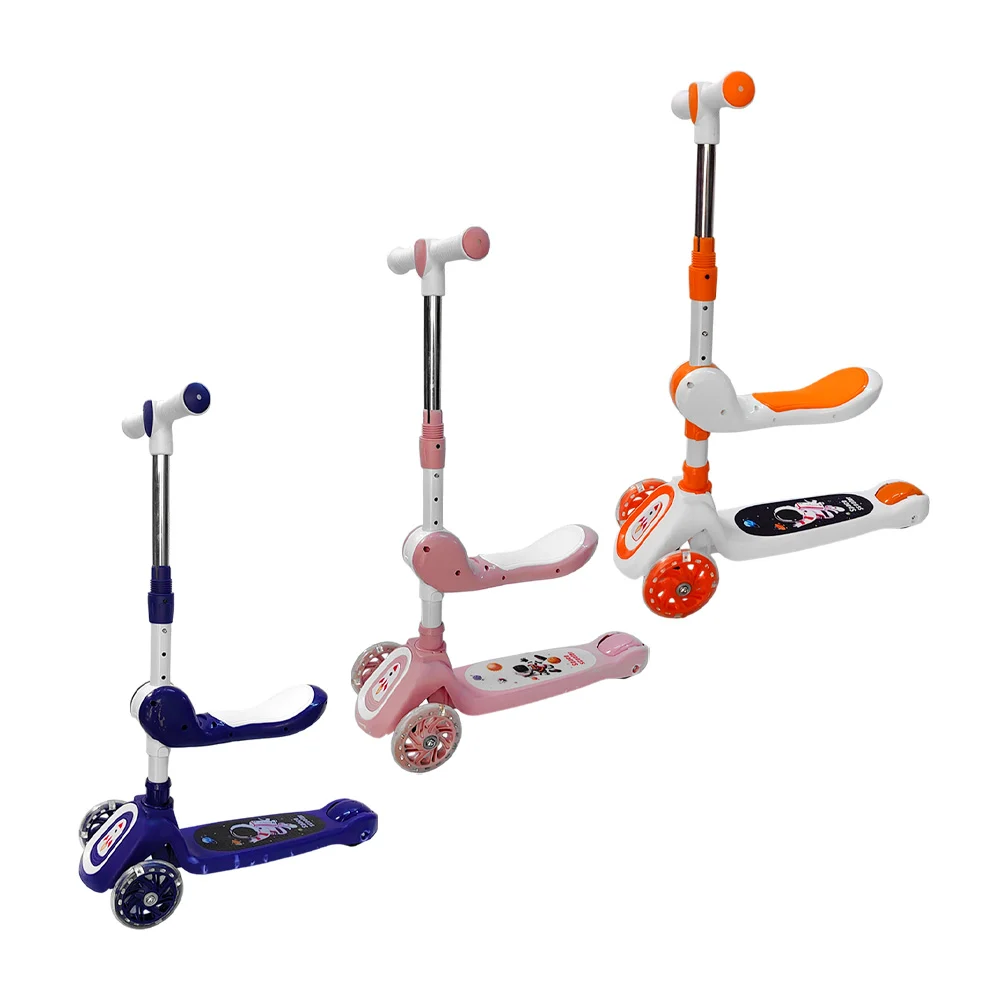 Scooter infantil plegable de 3 ruedas, con asiento de plástico y luz led, variedad de colores / vjt-0004
