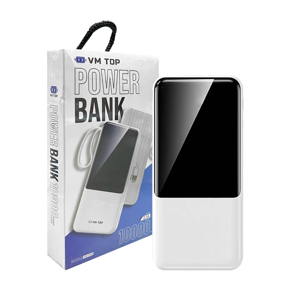 Power bank / batería portátil con cables v8, tipo c y lightning + pantalla digital, 10000mah, variedad de colores  / vm top