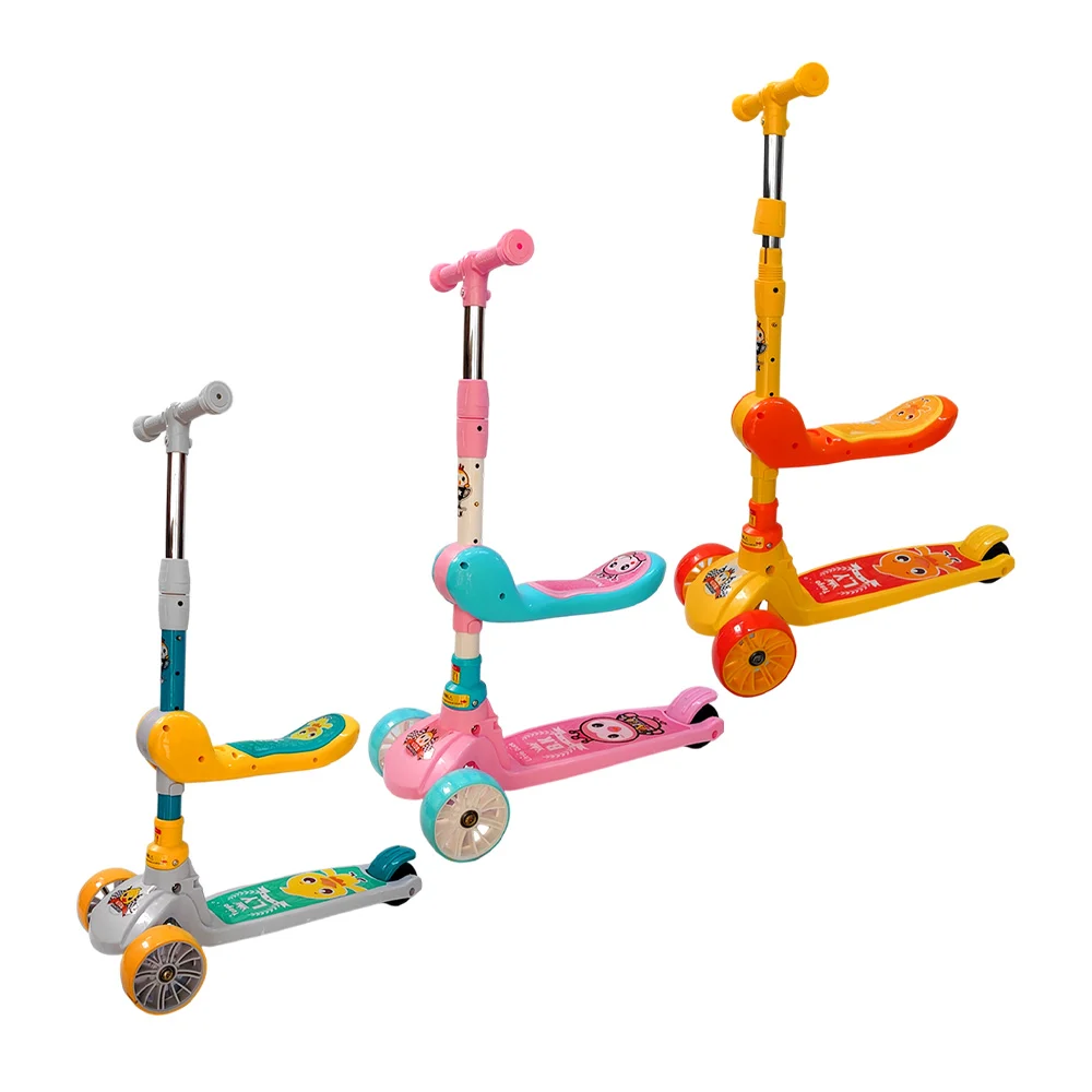 Scooter infantil plegable de 3 ruedas, con diseño de pollito, asiento y luz led, variedad de modelos / kids new starts