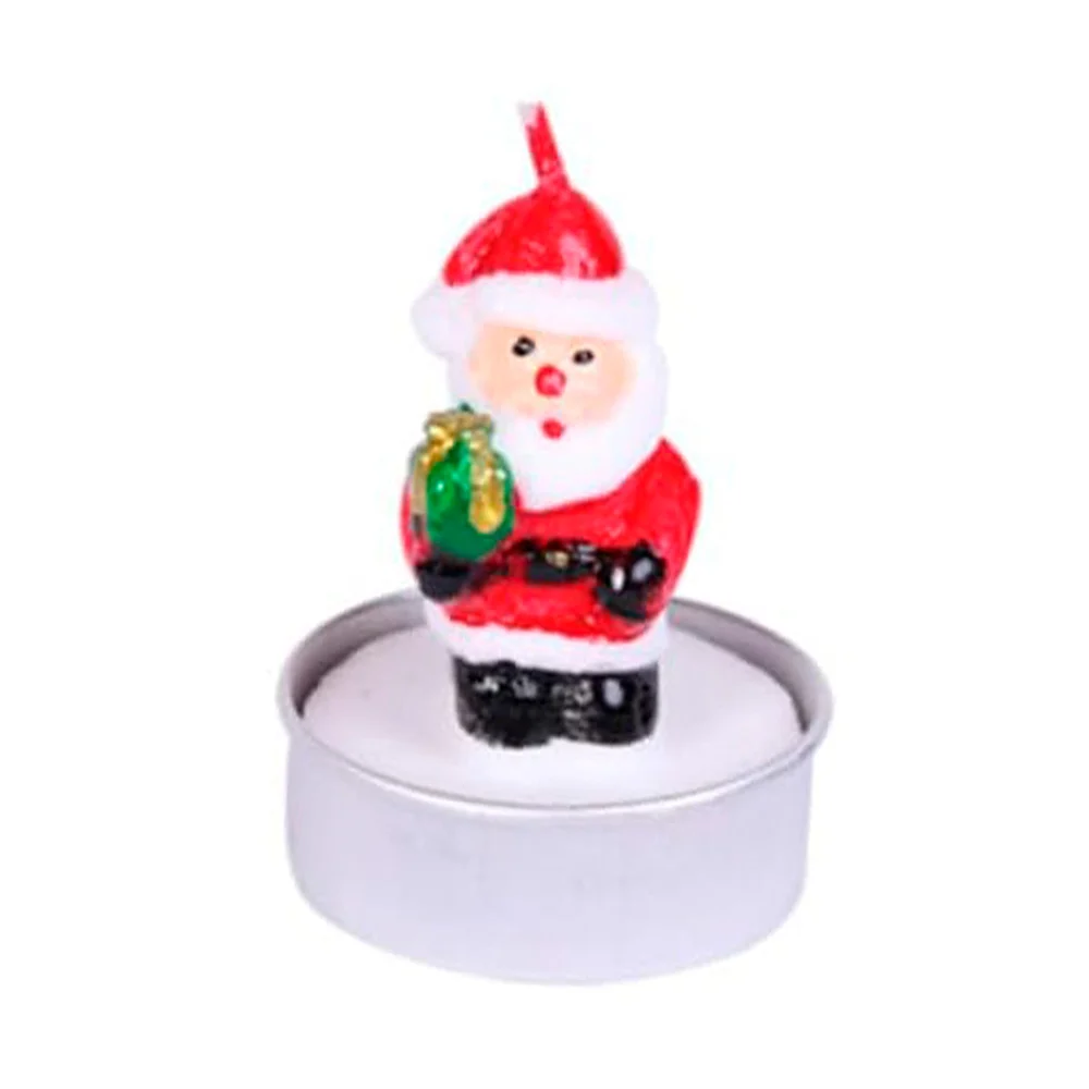 1pza Vela pequeña de cera en forma santa claus con base metálica, 6cm, variedad de modelos