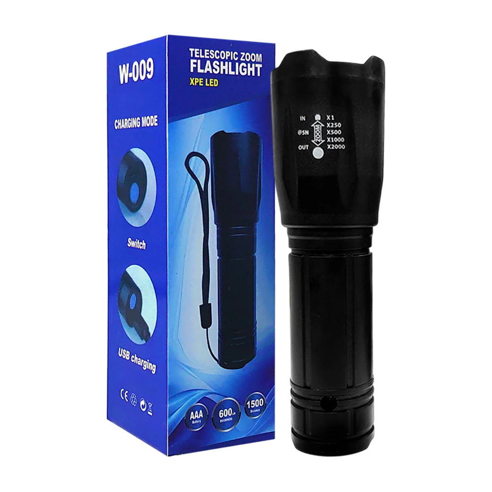 1pza Linterna recargable, de mano, portátil, con apertura variable, luz blanca y 3 modos de iluminación, variedad de funciones / xpe led