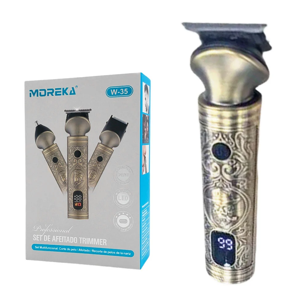 Set de maquinilla moreka para afeitar, metálica, recargable, con puntas intercambiables y diseño de un rostro / w-35