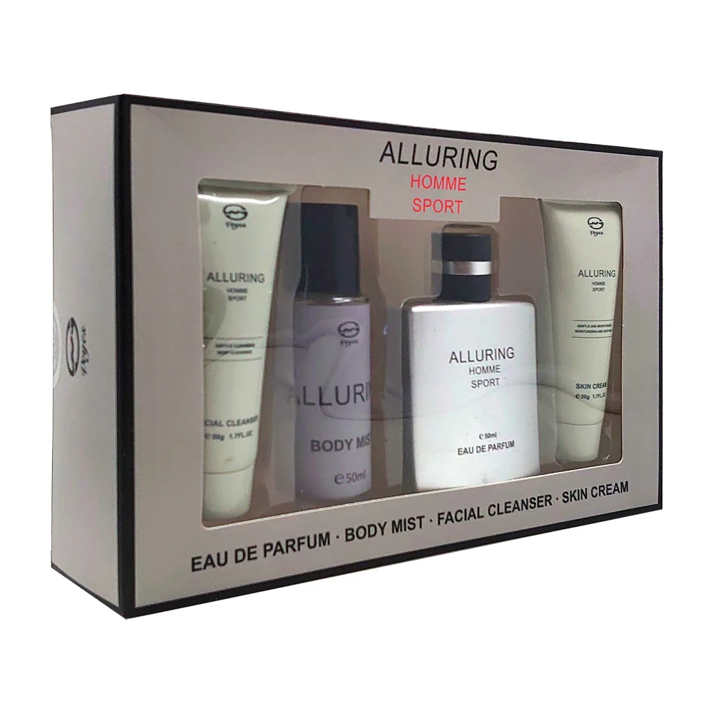 Set alluring con limpiador facial, crema para la piel, niebla corporal y perfume con fragancia para caballero / homme sport / w1255