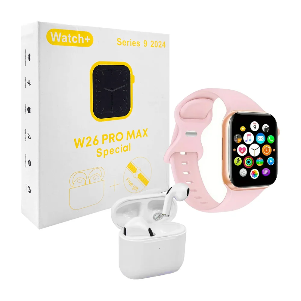 Reloj inteligente smart watch w26 pro max special con 2 correas de plástico intercambiables y audífonos inalámbricos + cables de carga usb, variedad de colores / w26.pro / tb-6802 / lu5024