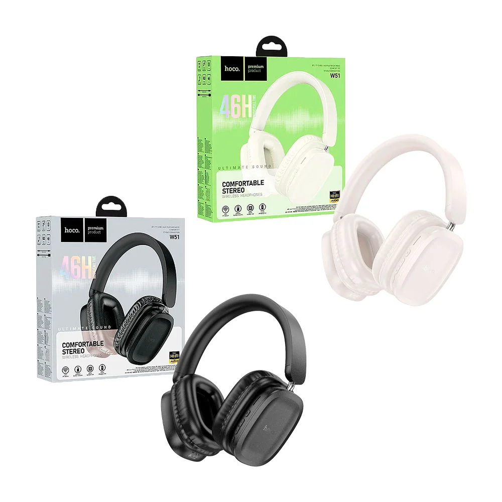 Audífonos de diadema inalámbricos bluetooth acolchada con entrada auxiliar, tf, carga tipo c y controles de reproducción, variedad de colores / w51 / 46h / comfortable stereo