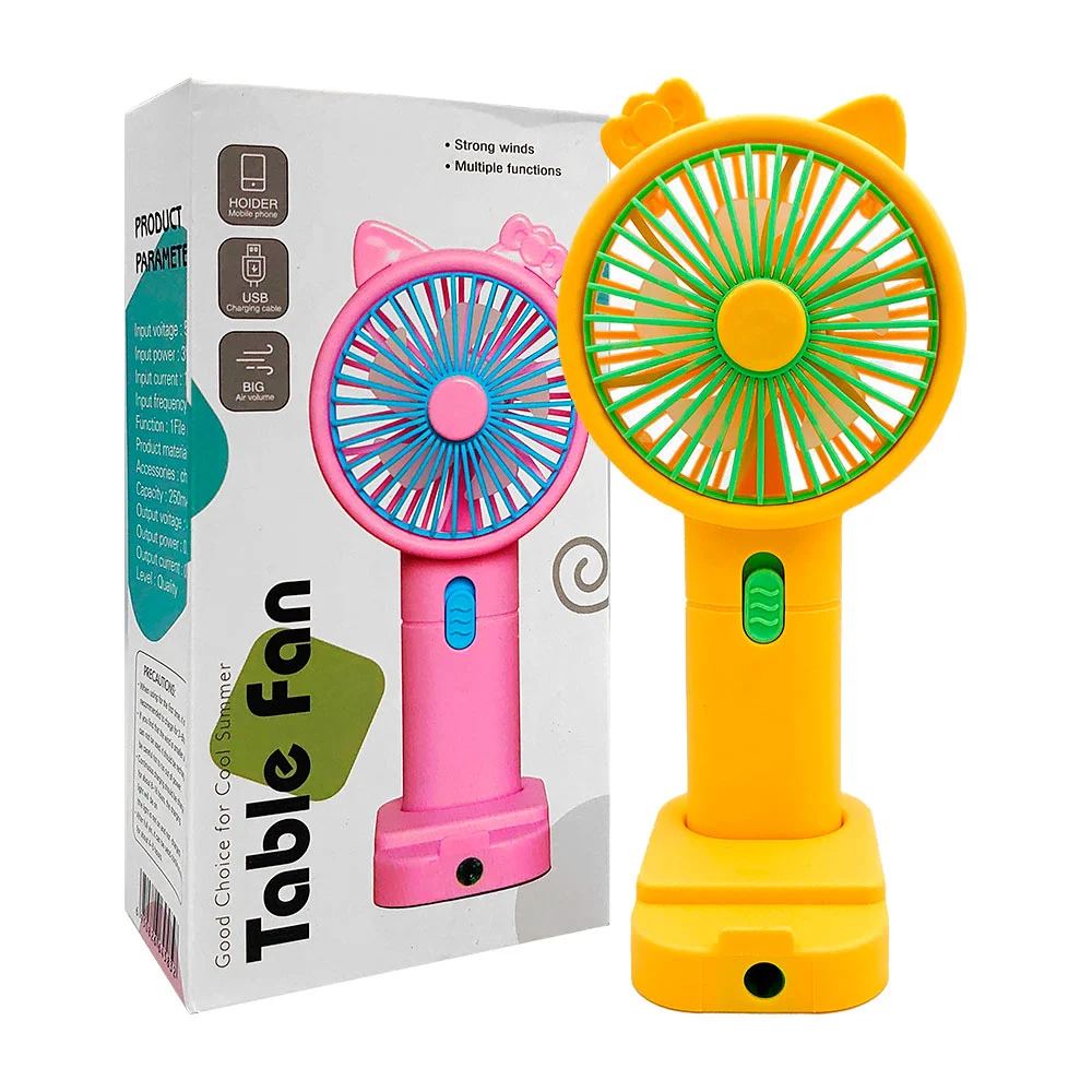 Ventilador de mano recargable con orejas, base con soporte para celular y sacapuntas, variedad de modelos / table fan / w888
