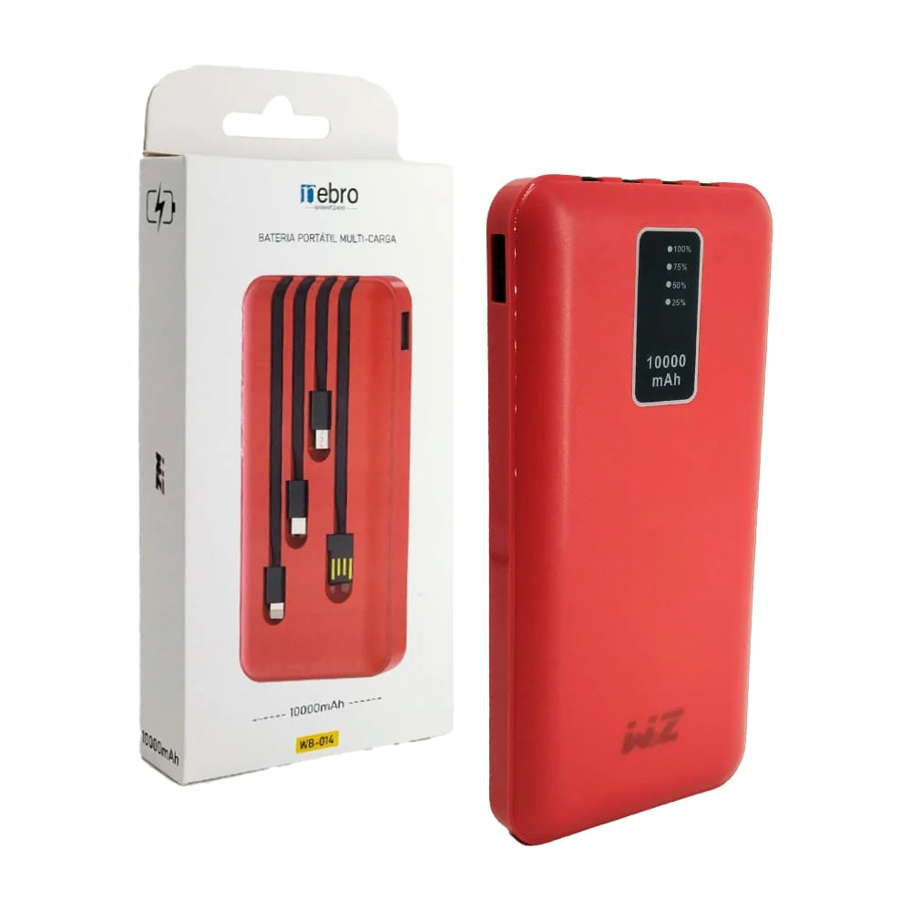 Power bank batería portátil con cable tipo c, v8, lightning iphone y usb capacidad 10000mah, variedad de colores / nebro / wb014