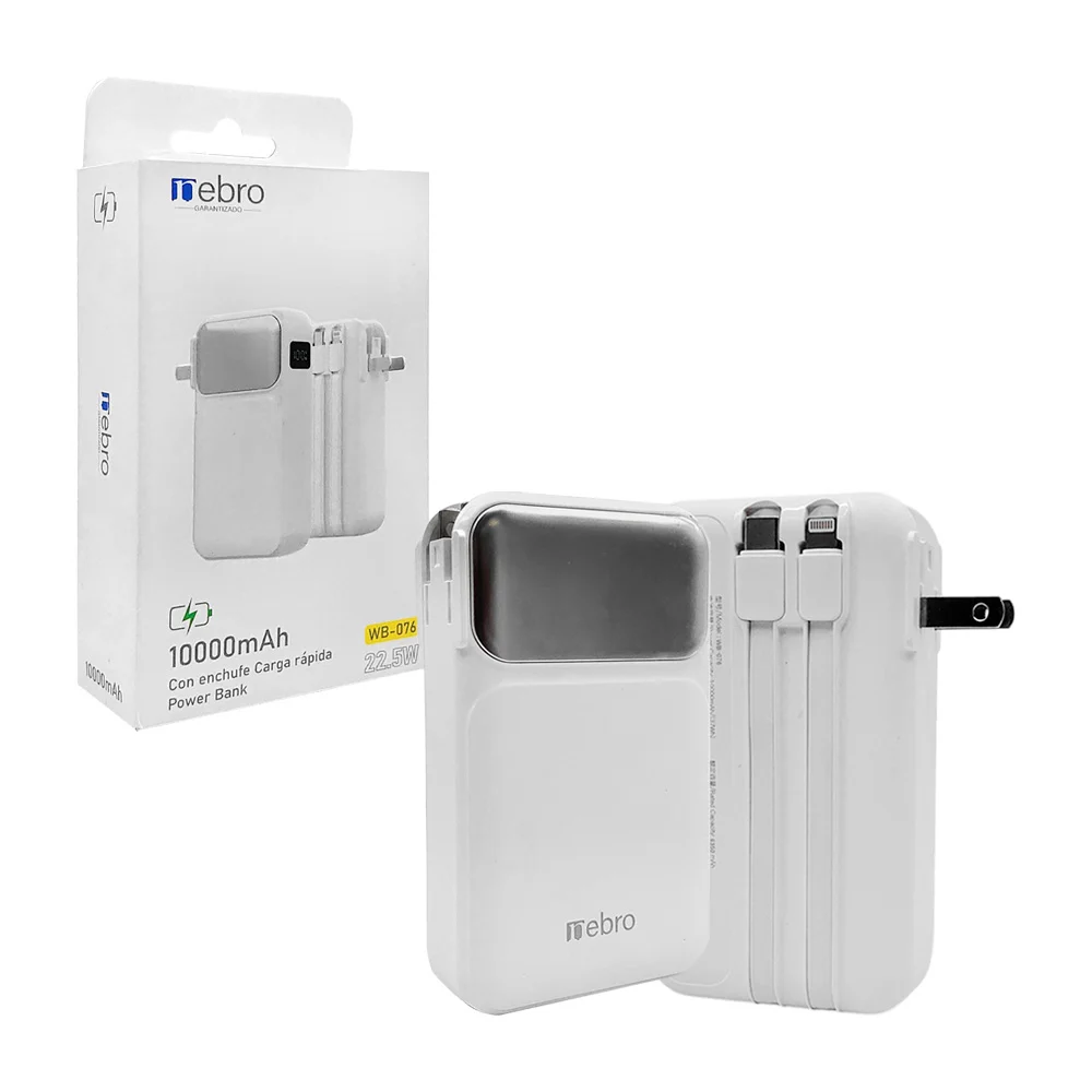 Power bank / batería portátil blanca con puertos usb, usb-c + cable tipo c y lightning, 10000mah / 363126