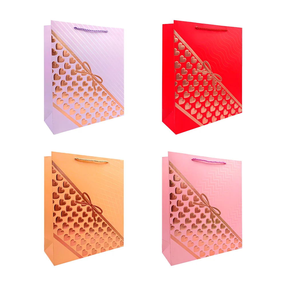 Bolsa de regalo, de 32 x 26 x 10 cm, con corazones y moño metálicos, variedad de colores / lpd-3753b