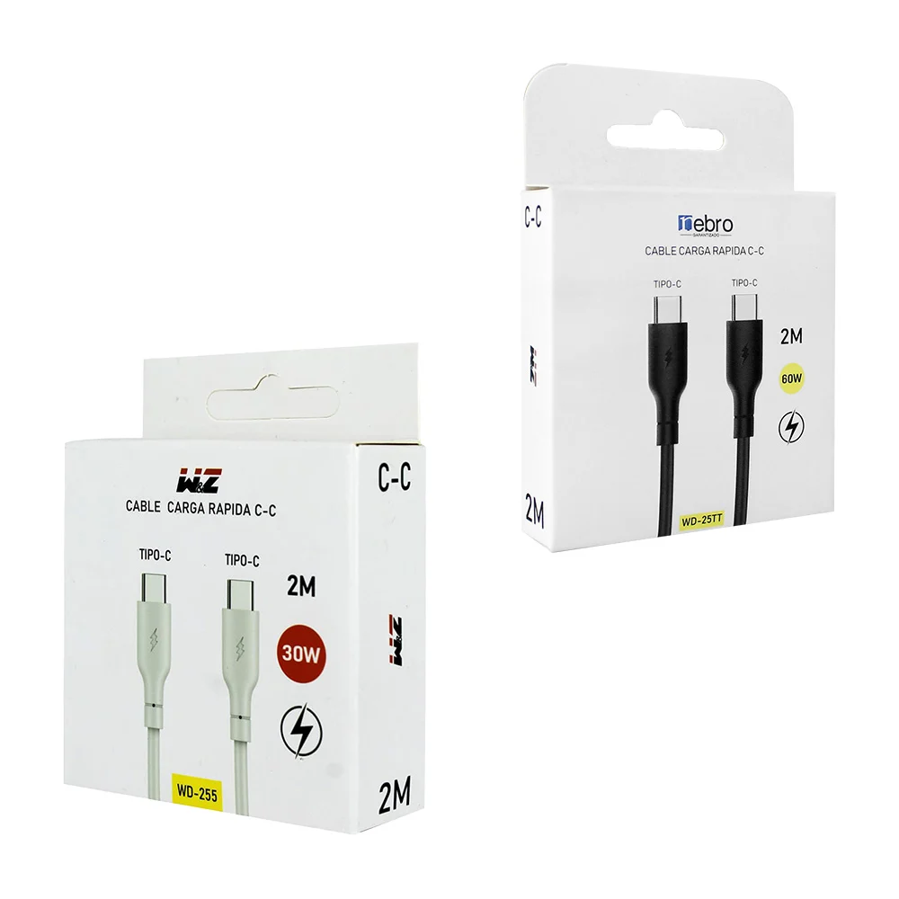Cable w&z con entrada tipo c a tipo c de 2 metro para carga rápida, 60 watts / wd-25tt